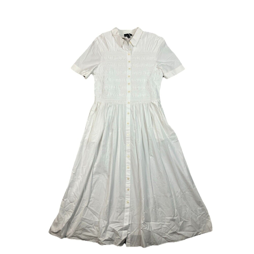 J Crew Elsie Shirt Dress Womens XL White Cotton Poplin Smocked Button Up CP995 - Picture 3 of 15